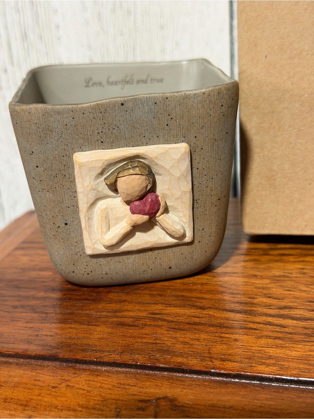 Willow Tree® Beige Ceramic Figurine candle holder with red Heart Accent